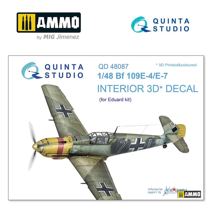 Quinta Studio QD48087 - 1/48 Bf 109E-4/E-7  3D-coloured Interior (for Eduard)