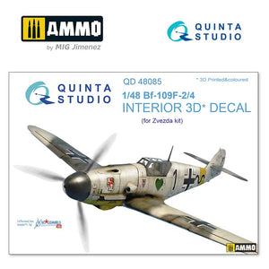 Quinta Studio QD48085 - 1/48 Bf 109F-2/F-4 3D-Coloured Interior (for Zvezda kit)
