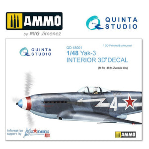 Quinta Studio QD48001 - 1/48 Yak-3  3D-Coloured Interior (for 4814 Zvezda)