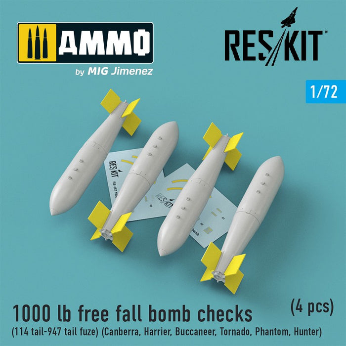 Reskit - 1/72 1000 lb free fall bomb checks (Canberra,Harrier,Buccaneer,Tornado,Phantom,Hunter)(RS72-0187)(4 pcs)
