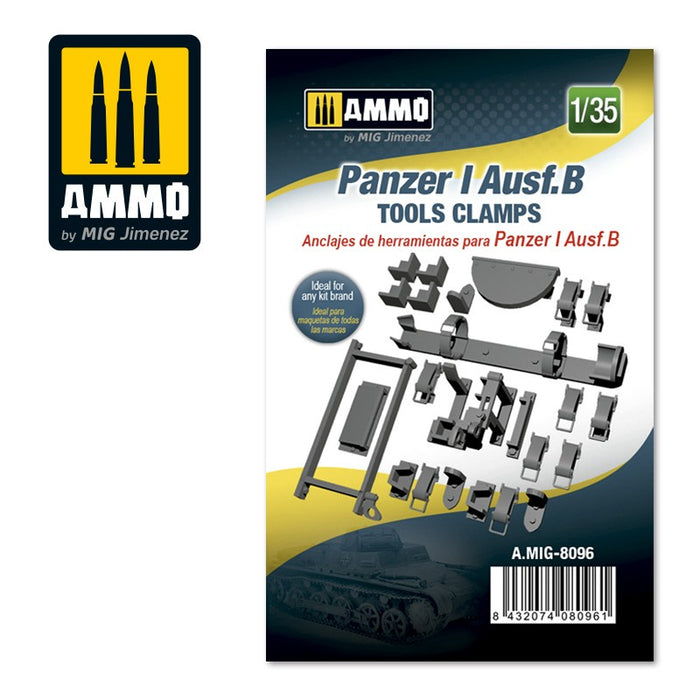 AMMO 8096 - 1/35 Panzer I Ausf.B Tools Clamps (Resin)