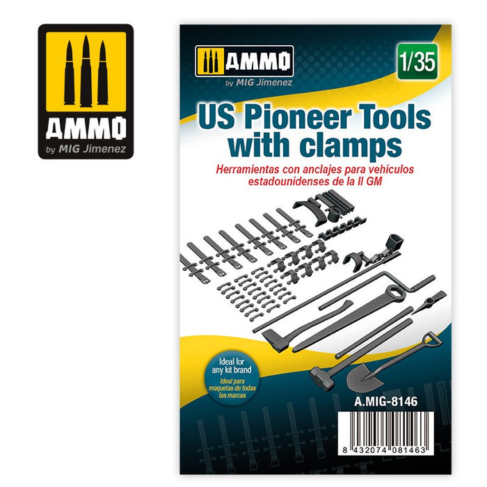 AMMO 8146 - 1/35 US Pioneer Tools with clamps (Resin)