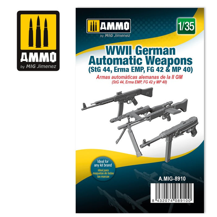 AMMO 8910 -1/35 WWII German Automatic Weapons (StG44, ErmaEMP, FG42, MP40)