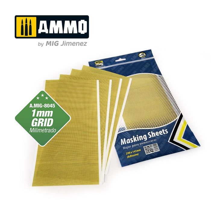 AMMO - Masking Sheets 1mm Grid. X5 Sheets. (290x145mm)