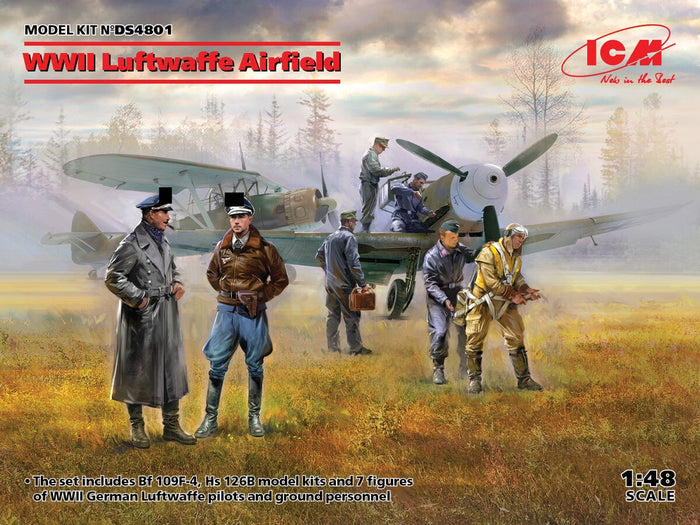 ICM - 1/48 WWII Luftwaffe Airfield w/ Pilot & Ground Personnel