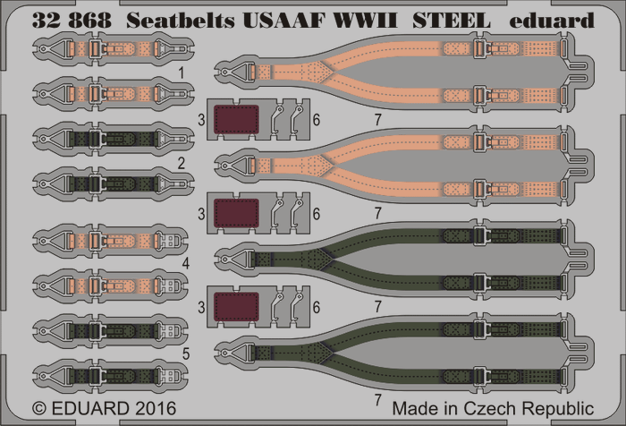 Eduard - 1/32 Seatbelts USAAF WWII STEEL (Color photo-etched) 32868