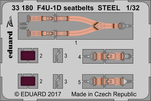 Eduard - 1/32 F4U-1D Seatbelts STEEL  (Color photo-etched) (for Tamiya) 33180