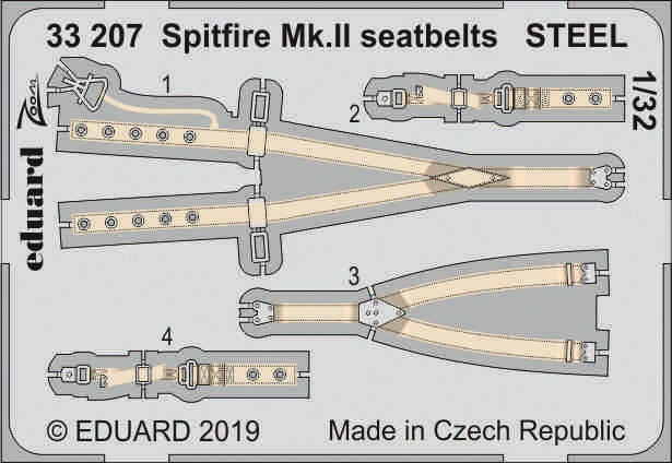 Eduard - 1/32 Spitfire Mk.II Seatbelts STEEL  (Color photo-etched) (for Revell) 33207