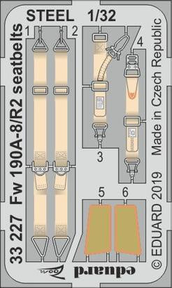 Eduard - 1/32 Fw 190A-8/R2 Seatbelts STEEL (Color photo-etched) (for Revell) 33227