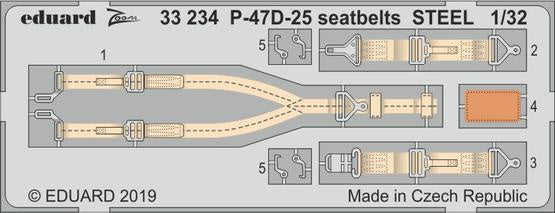 Eduard - 1/32 P-47D-25 Seatbelts STEEL (Color photo-etched) (for Hasegawa) 33234