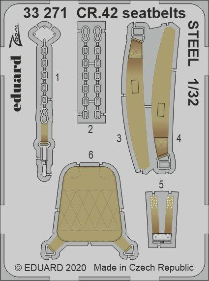 Eduard - 1/32 CR.42 Seatbelts STEEL (Color photo-etched) (for ICM) 33271