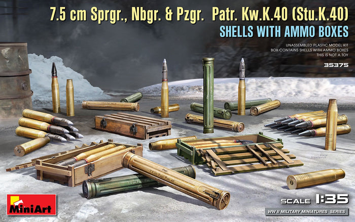 Miniart - 1/35 7.5 Cm Sprgr Patr. Kw.K. Shells w/ Ammo Crates