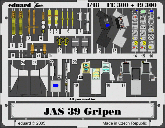 Eduard - 1/48 JAS-39 Gripen (Color Photo-etched)(for Italeri) 49300