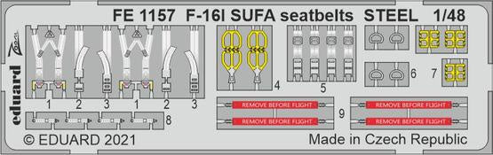 Eduard - 1/48 F-16I SUFA Seatbelts STEEL (Color Photo-etched)(for Kinetic) FE1157