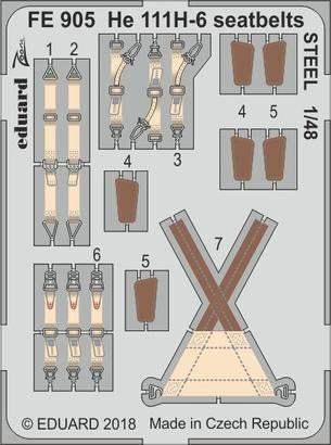 Eduard - 1/48 He 111H-6 Seatbelts STEEL (Color Photo-etched)(for ICM) FE905