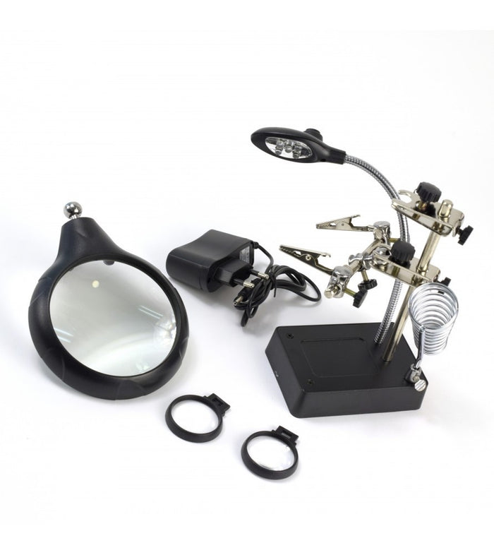 Artesania - Third Hand Clamps w/ Magnifying Glass w/ LED