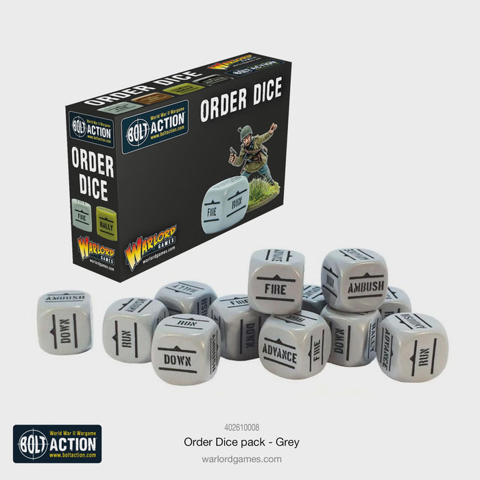 Warlord - Bolt Action Orders Dice - Grey (12 Boxed)