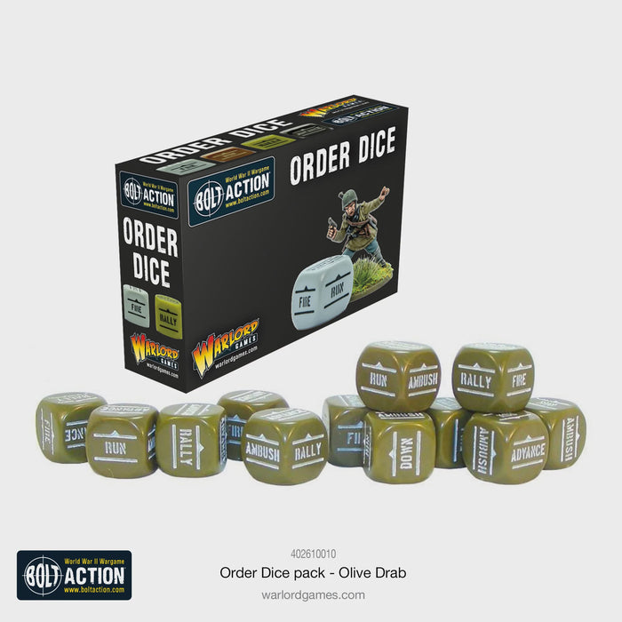 Warlord - Bolt Action Orders Dice - Olive Drab (12 Boxed)