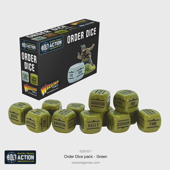 Warlord - Bolt Action Orders Dice - Green (12 Boxed)