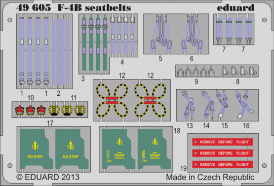 Eduard - 1/48 F-4B Seatbelts (Color photo-etched) (for Academy) 49605