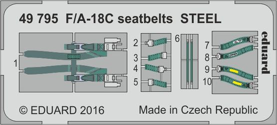 Eduard - 1/48 F/A-18C Seatbelts STEEL (Color photo-etched) (for Kinetic) 49795