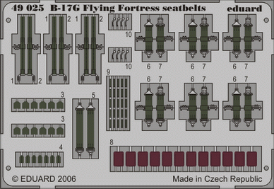 Eduard - 1/48 B-17G Seatbelts (Color Photo-etched)(for Revell / Monogram) 49025