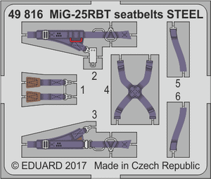 Eduard - 1/48 MiG-25RBT Seatbelts STEEL (Color Photo-etched)(for ICM) 49816