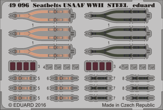 Eduard - 1/48 Seatbelts USAAF WWII (Color Photo-etched) 49096