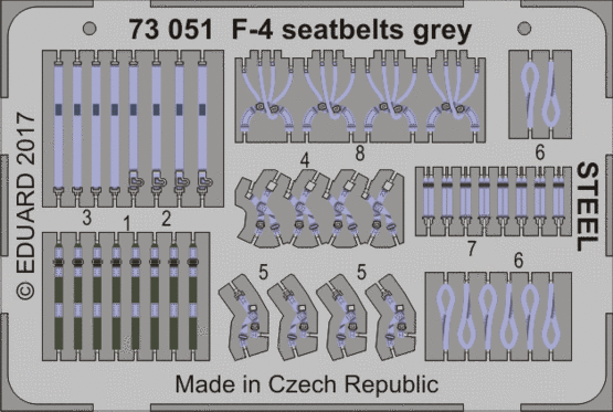 Eduard - 1/72 F-4 Seatbelts grey STEEL (Color photo-etched) 73051