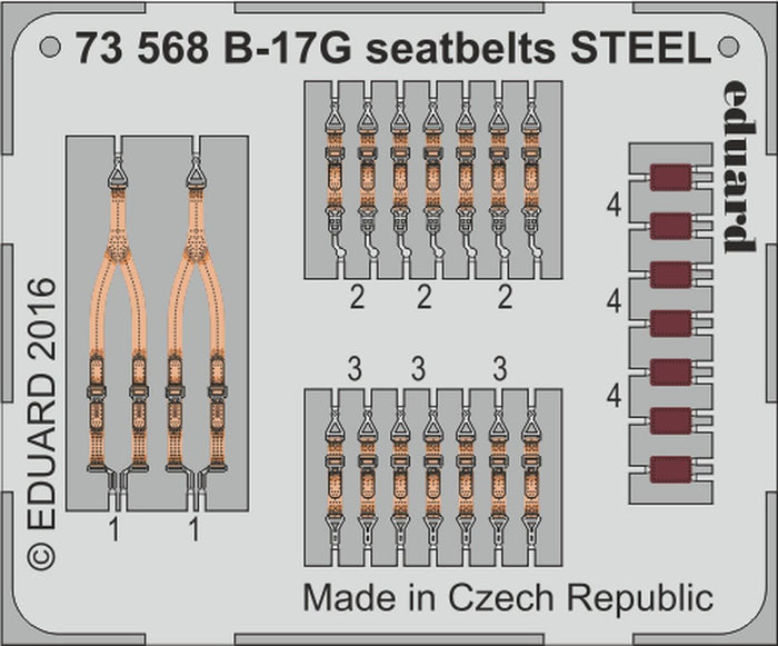Eduard - 1/72 B-17G Seatbelts STEEL (Color photo-etched) (for Airfix) 73568