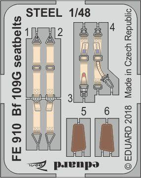 Eduard - 1/48 Bf 109G Seatbelts STEEL (Color Photo-etched) (for Eduard) FE910