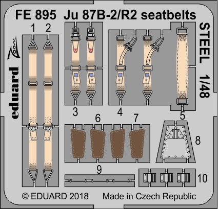 Eduard - 1/48 Ju 87B-2/R2 Seatbelts STEEL (Color Photo-etched)(for Airfix) FE895