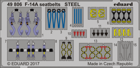 Eduard - 1/48 F-14A Seatbelts STEEL (Color Photo-etched)(for Tamiya) 49806