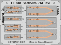 Eduard - 1/48 Seatbelts RAF Late STEEL (Color Photo-etched) FE818