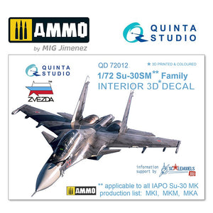 Quinta Studio QD72012 - 1/72 Su-30SM  3D-Coloured Interior (for Zvezda)