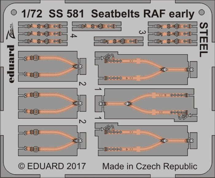 Eduard - 1/72 Seatbelts RAF Early STEEL (Color Photo-etched) SS581