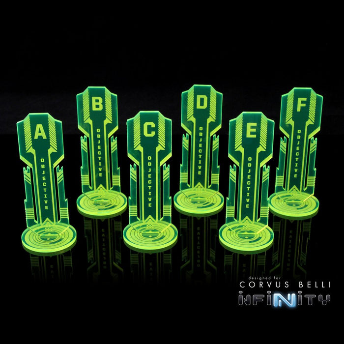 Warsenal - Acrylic Sci Fi Objectives 6 Pack - Fluorescent Green / Alpha