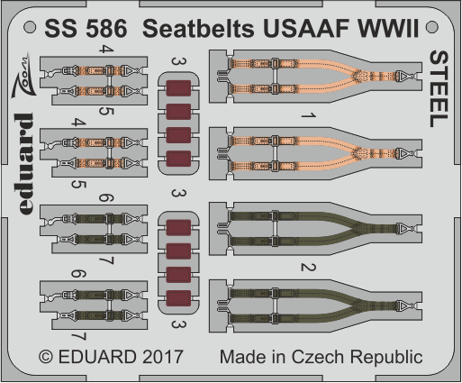 Eduard - 1/72 Seatbelts USAAF WWII STEEL (Color Photo-etched) SS586