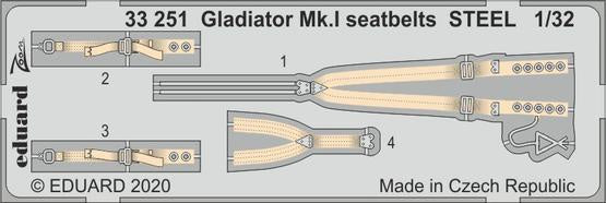 Eduard - 1/32 Gladiator Mk.I Seatbelts (Color Photo-etched) (for ICM) 33251