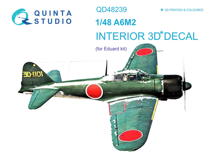 Quinta Studio QD48239 - 1/48 A6M2 Zero 3D-Printed & Coloured Interior (Eduard)
