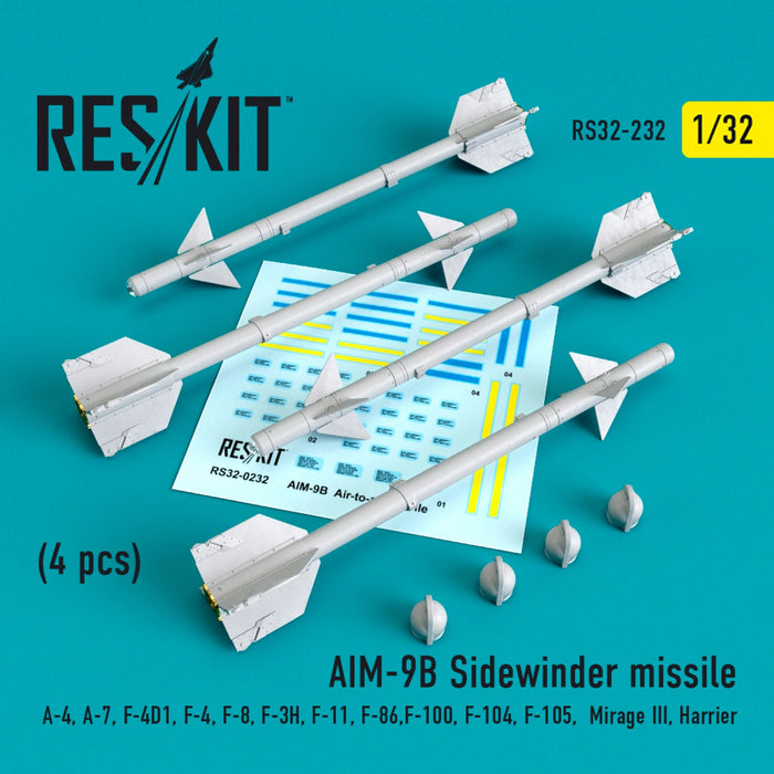 Reskit - 1/32 AIM-9B Sidewinder Missile (4 pcs) (RS32-0232)
