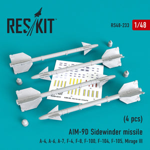 Reskit - 1/48 AIM-9D Sidewinder Missile (4 pcs) (RS48-0233)