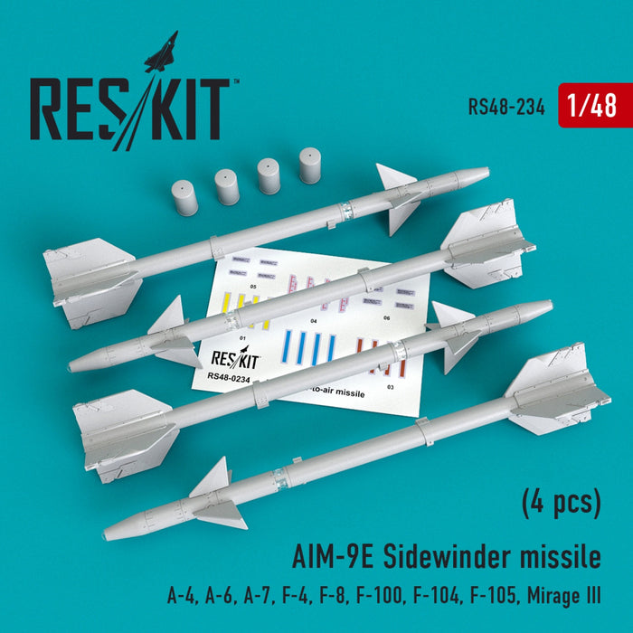 Reskit - 1/48 AIM-9E Sidewinder Missile (4 pcs) (RS48-0234)