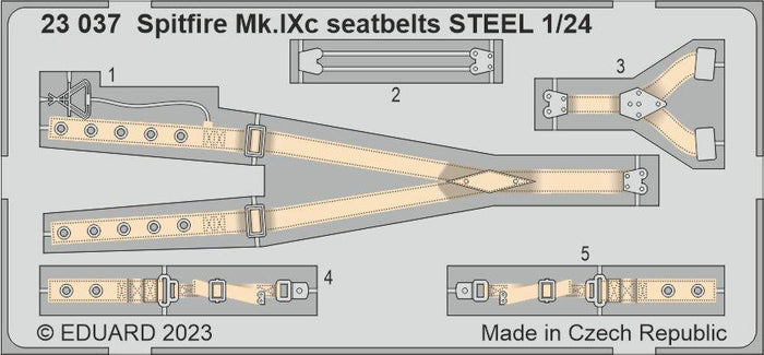Eduard - 1/24 Spitfire Mk.IXc Seatbelts STEEL (Color photo-etched)(for Airfix) 23037