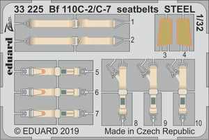 Eduard - 1/32 Bf 110C-2/C-7  Seatbelts STEEL (Color photo-etched) (for Revell) 33225