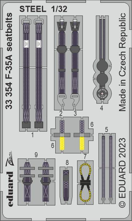 Eduard - 1/32 F-35A Seatbelts STEEL (Colour Photo-etch) (for Trumpeter) 33354