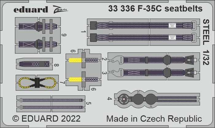 Eduard - 1/32 F-35C Seatbelts STEEL (Color photo-etched)(for Trumpeter) 33336