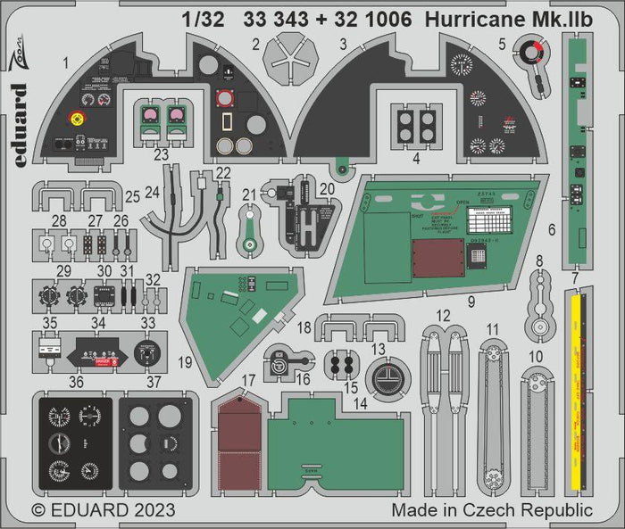 Eduard - 1/32 Hurricane Mk.IIb (Color Photo-etch) (for Revell) 33343