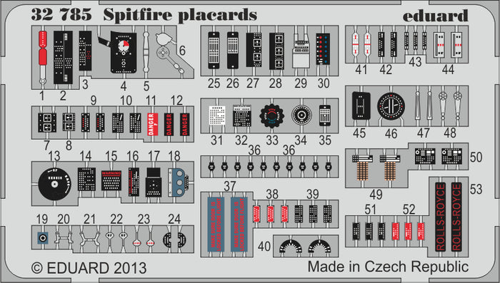 Eduard - 1/32 Spitfire Placards (Color Photo-etch) 32785