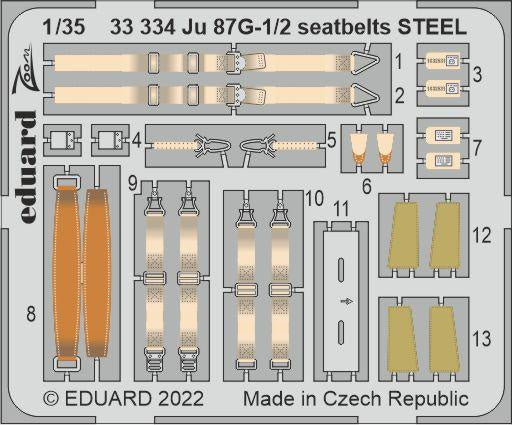 Eduard - 1/35 Ju 87G-1/2 Seatbelts STEEL (Colour photo-etch) (for Border Model) 33334